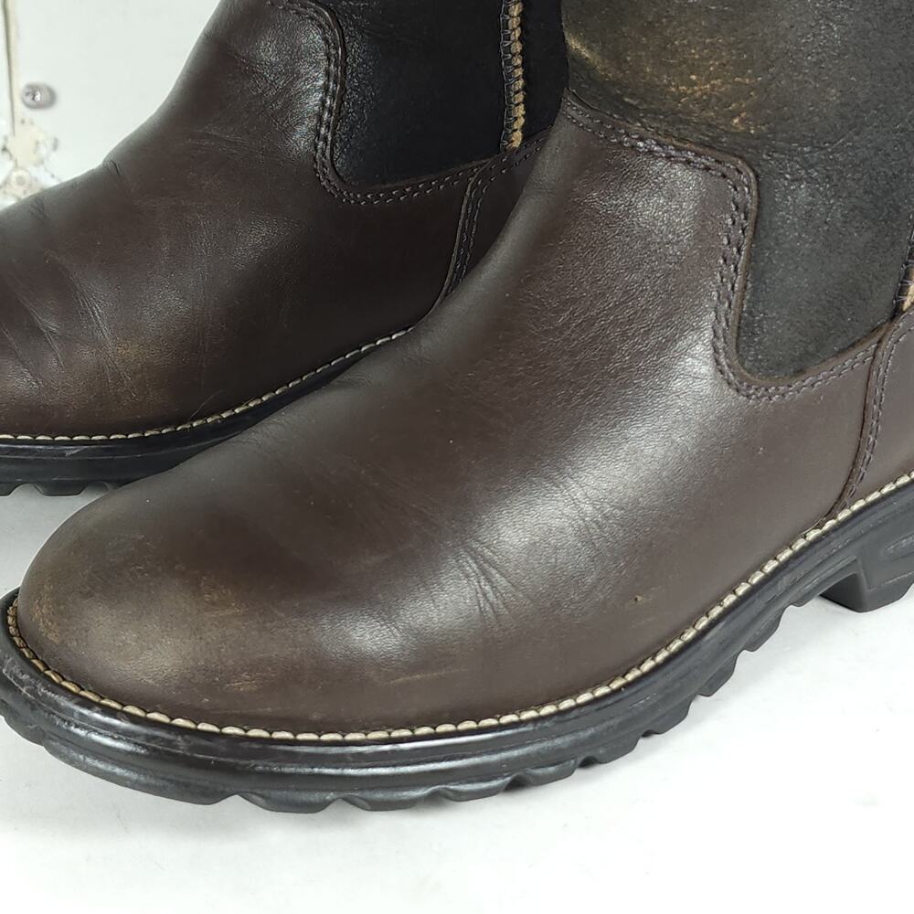 UGG Womens Brooks US7 Tall Brown Leather Shearling Sherpa PullOn Boots - Picture 13 of 16